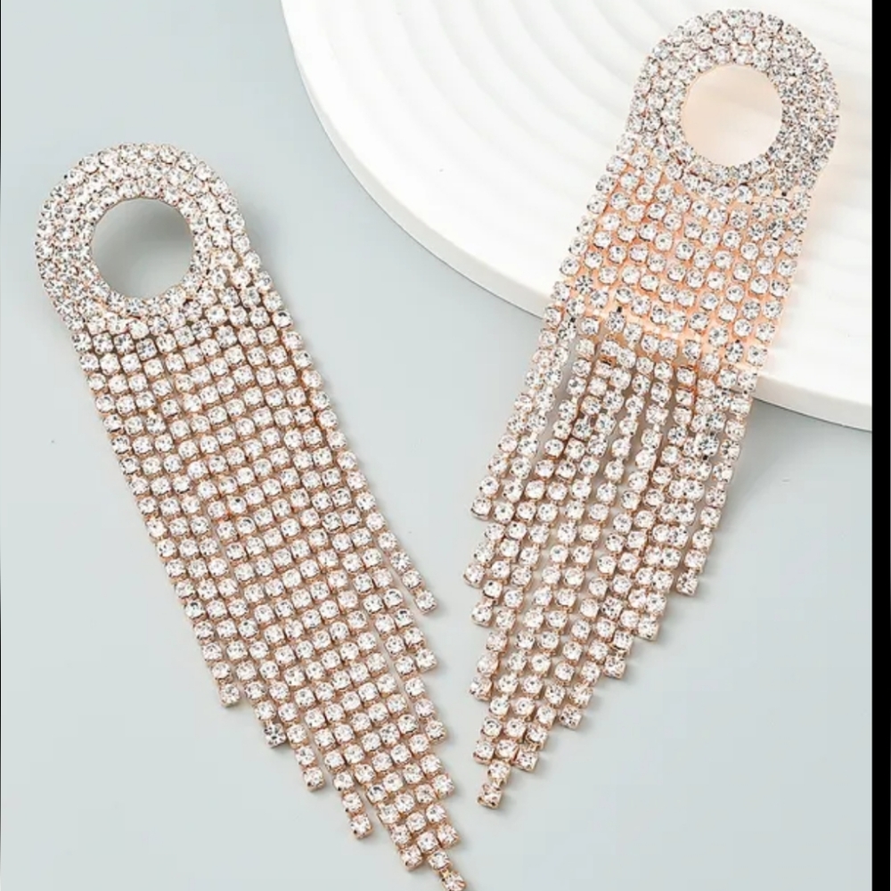 Rhinestone Long Tassel Dangle Earrings